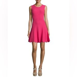 Alice & Olivia Paulie Sleeveless Scalloped Hem Fit & Flare Knit Mini Dress Pink
